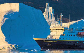 Expedition ship, National Geographic Explorer, icebergs, Scorsby Sound, Greenland