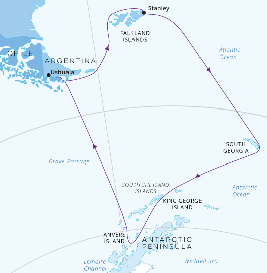 Falklands, South Georgia, Antarctic Map World Explorer